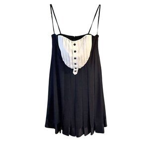 Shani Black Strapless Cocktail Dress Tuxedo Style Pleated White Bib Silk Size 4